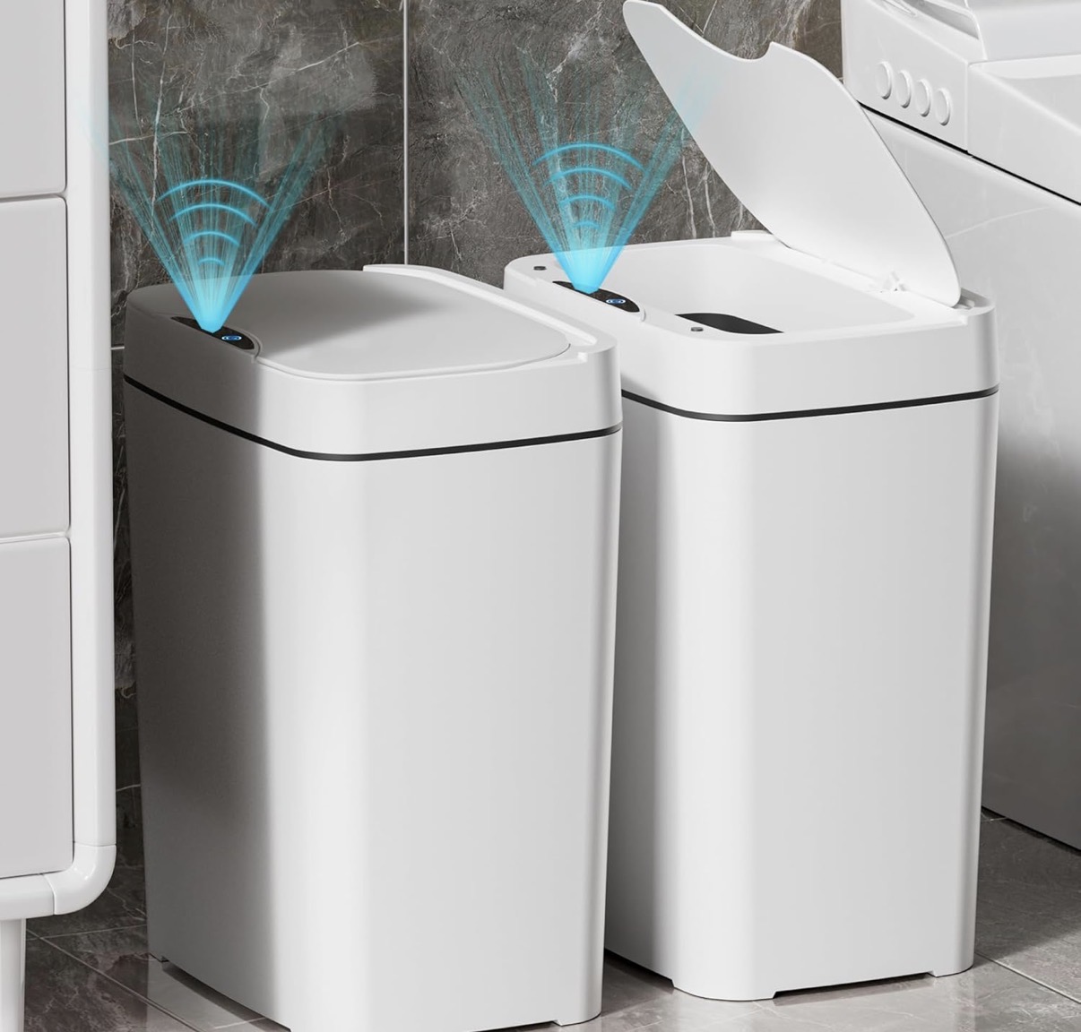 Vanpopubs 2 Pack 2.7 Gal Bathroom Trash Can with Lid, Automatic Trash Can Small Smart Garbage Can Touchless, Slim Motion Sensor Waterproof Plastic Trash Bins for Bedroom Office Kitchen Toilet