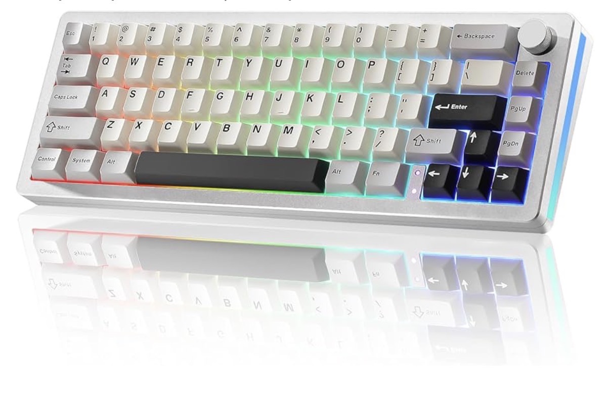 YUNZII AL66 Wireless Mechanical Keyboard,Full Aluminum CNC,65% Knob Control,Bluetooth/2.4G/Wired,Hot Swappable Pre-lubed Switches,Gasket Mounted RGB for Win/Mac(Milk Switch, Silver)