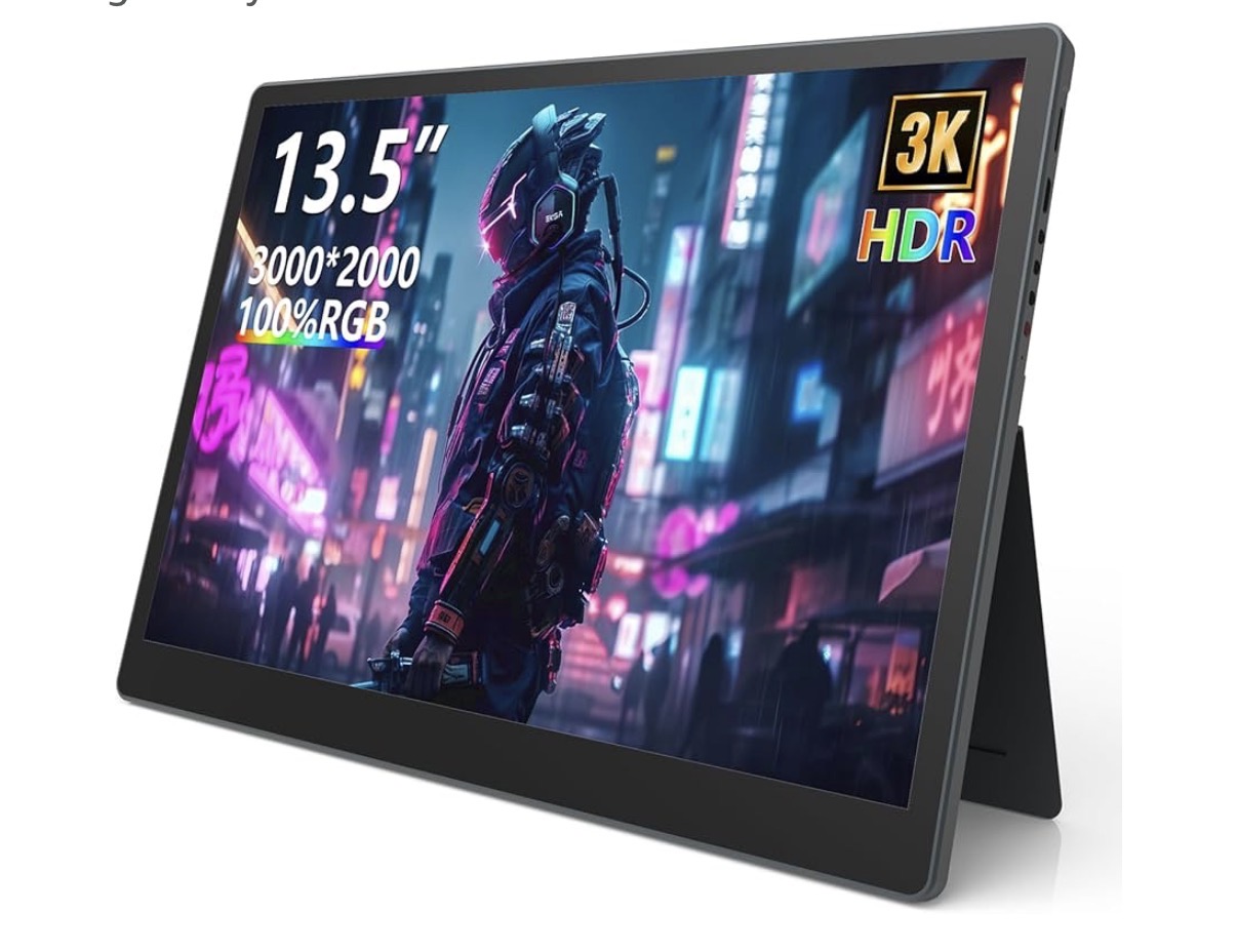 Portable Monitor 13.5'' 3000×2000 IPS 3:2 Screen, 100% sRGB HDR USB-C HDMI Second Monitor for Laptop, Ultra-Slim Portable Display with Adjustable Damping Stand, Plug &amp; Play for PC Mac Phone