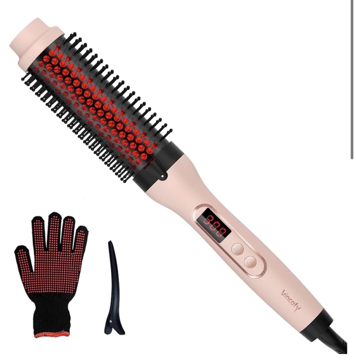 Infrared Thermal Brush, Dual Voltage Negative Ions Heated Round Brush, 1 1/2 Inch Straightener &amp; Curling Iron Brush 2 in 1, Dual PTC Non-Blowing Thermal Round for Wome, Pink