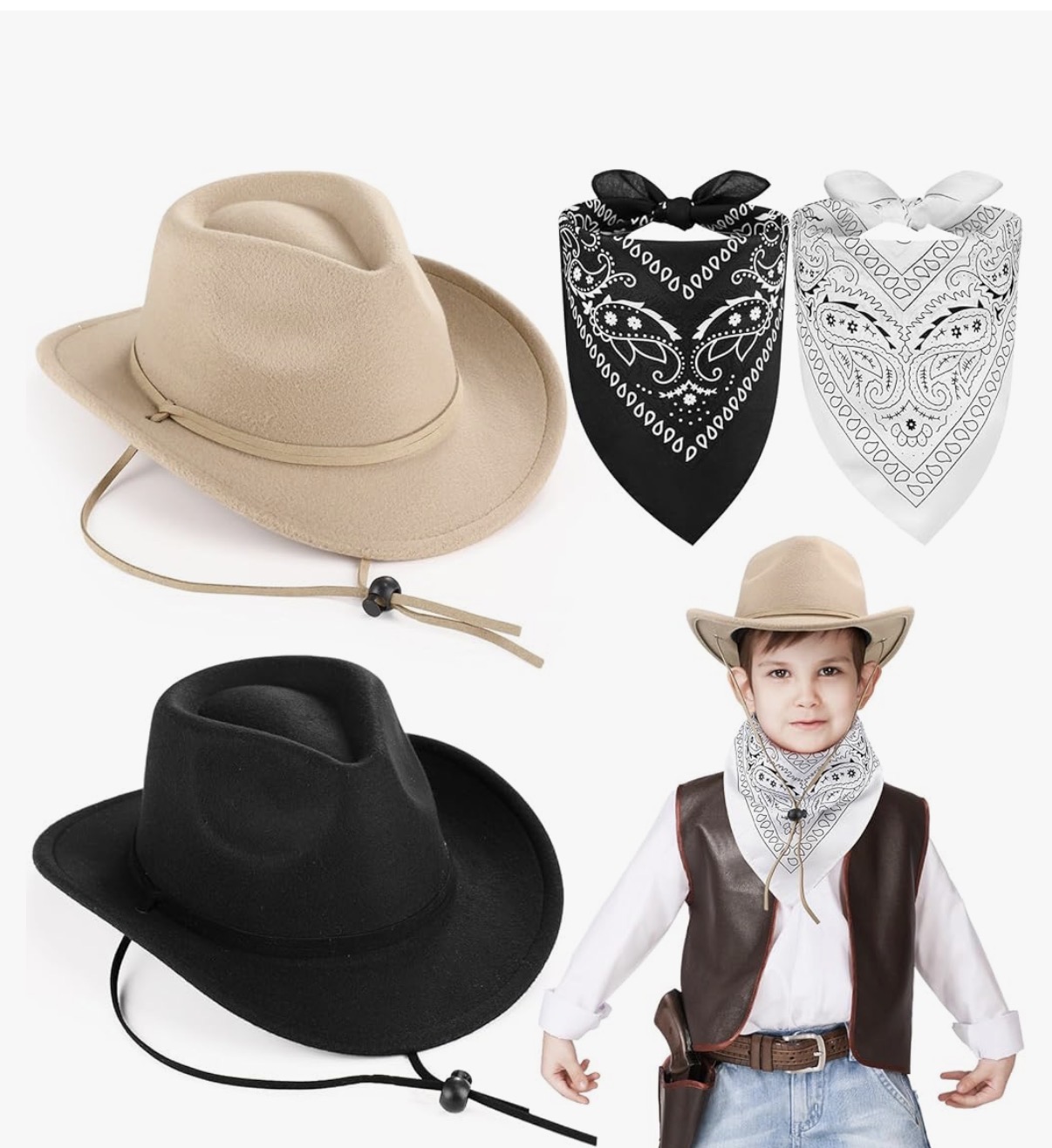 Xtinmee Kids Cowboy Hat with Paisley Bandana for Age 3-10 Toddler Cowboy Hat for Boy Girl Birthday Cosplay Party Favors