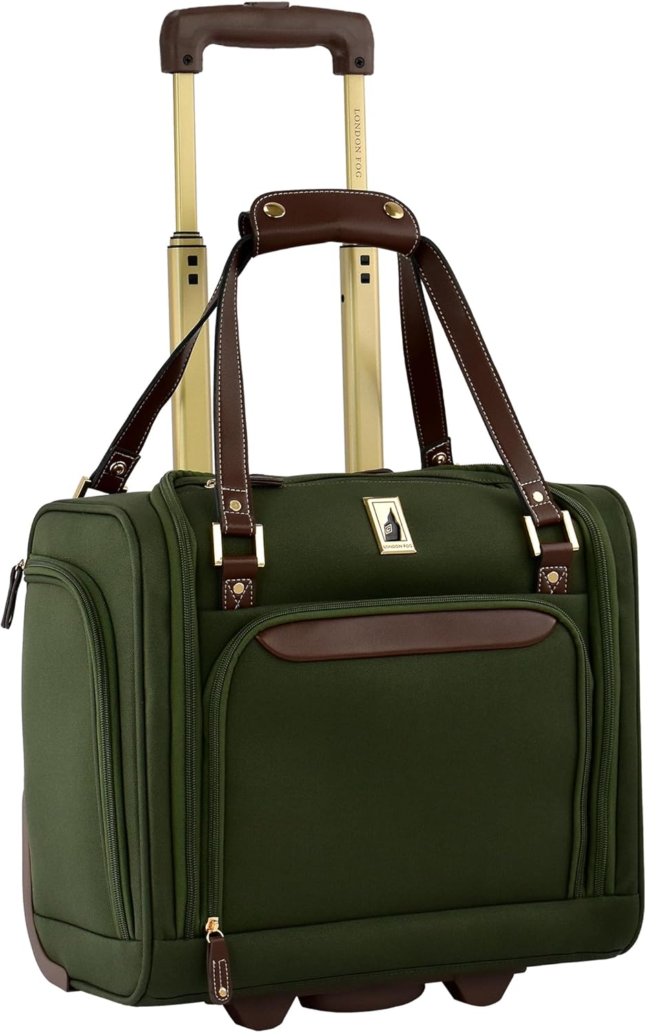 London Fog Nottingham 15 Inch Under the Seat Bag with Wheels, Olive Chestnut