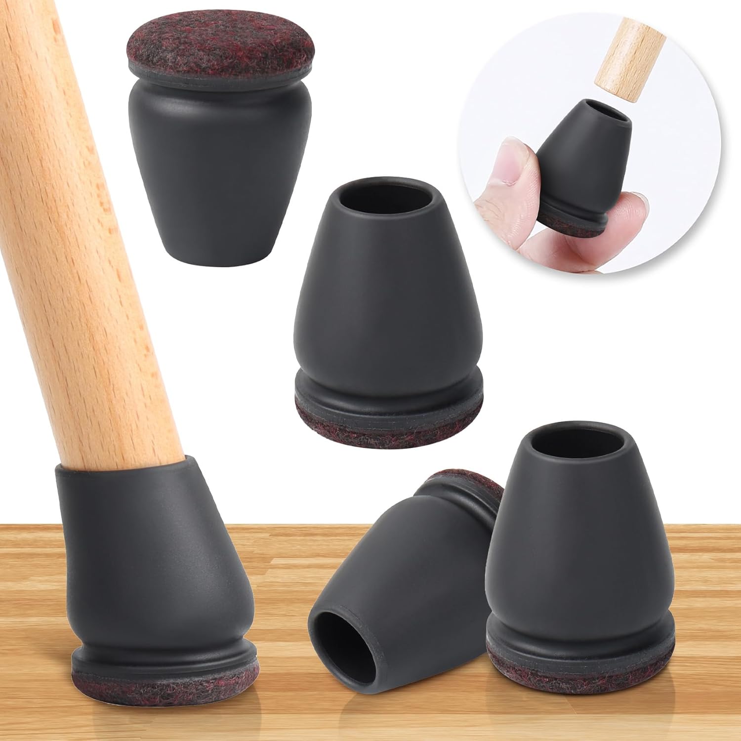16PCS Extra Small Chair Leg Floor Protectors, Chair Leg Protector for Hardwood Floors, Metal Bar Stool Floor Protectors Chair Leg Caps, Round Felt Furniture Pads Chair Sliders(Black,Fit 0.55"-0.75")