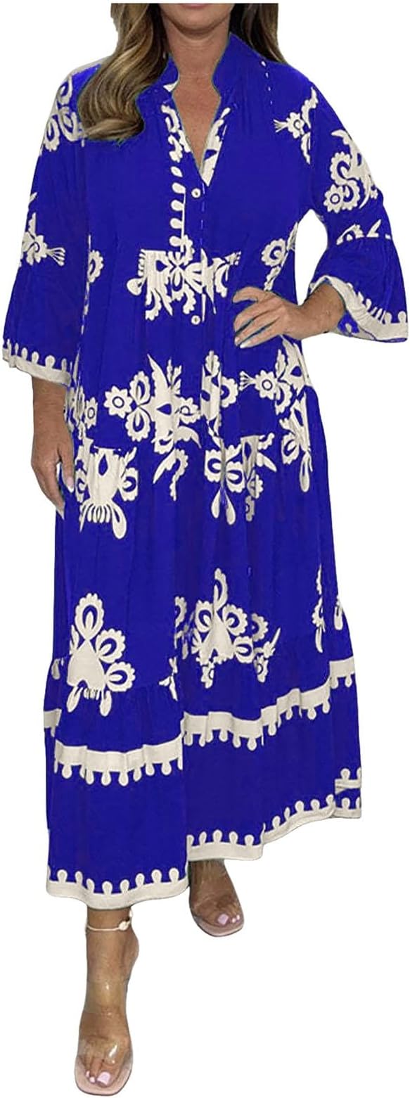 Womens Dresses Summer V Neck Pullover Tunic Tops Mini Dress Midi Dress Shirt SIZE M