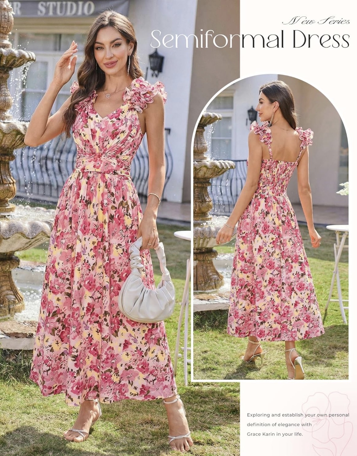 Large GRACE KARIN 2026 Women's Summer Floral Print Dress Sleeveless Casual Flowy Sundress A Line Ruffle Wedding Guest Outfit