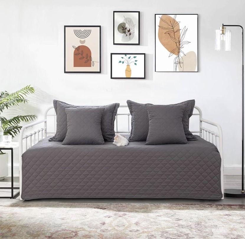 5 Piece Daybed Cover Set Twin Daybed Bedding Sets for All Season Lightweight Daybed Comforter with Matching Shams&Decorative Pillows, Double Sided-Quilting Day Bed Cover,39"x75",Gray